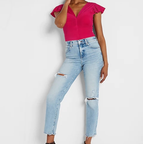 Express Pink Ribbed Crop Top - Picture 3 of 6